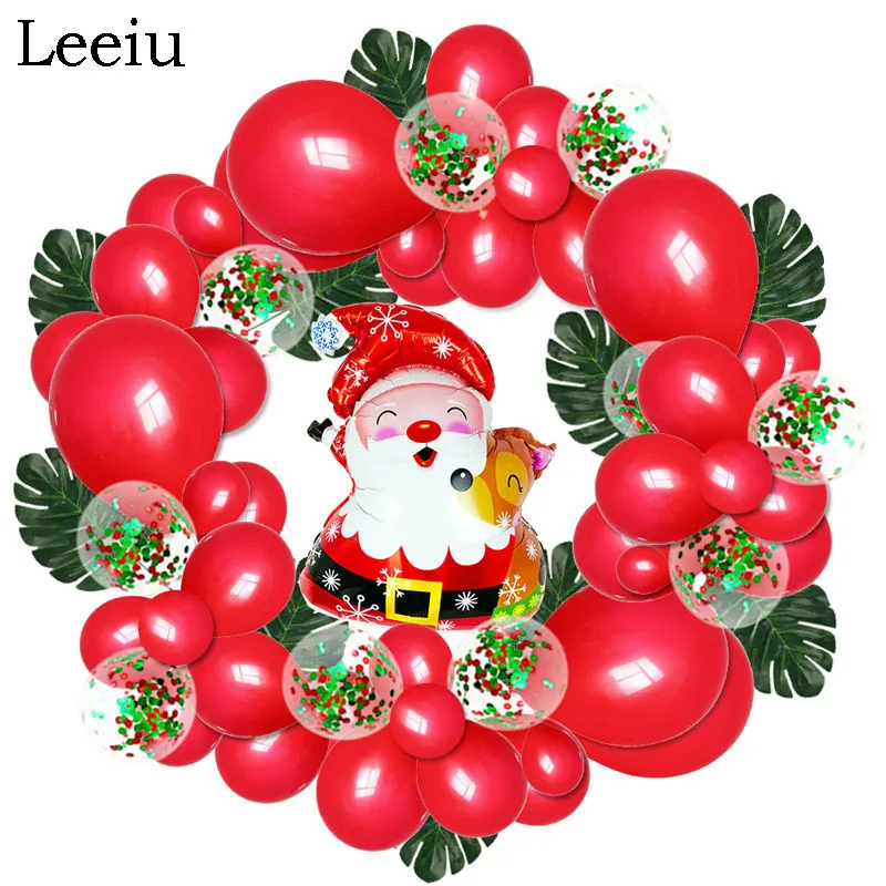 Красно-зеленый Рождественский венок Leeiu латексные воздушные шары фольгированные