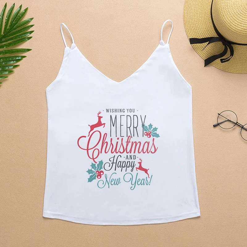 Майка женская на бретельках с V-образным вырезом и принтом | Женская одежда