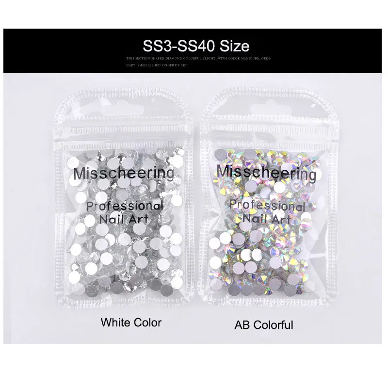 

1 Pack 144/288/1440pcs Flat White AB Colorful Silver Back Rhinestone Nail Art Decorations Designer DIY Jewelry Accessories CL15