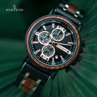 mens watch bobo bird top fashion wooden military watches chronograph date shows luminous needles great gift relogio masculino