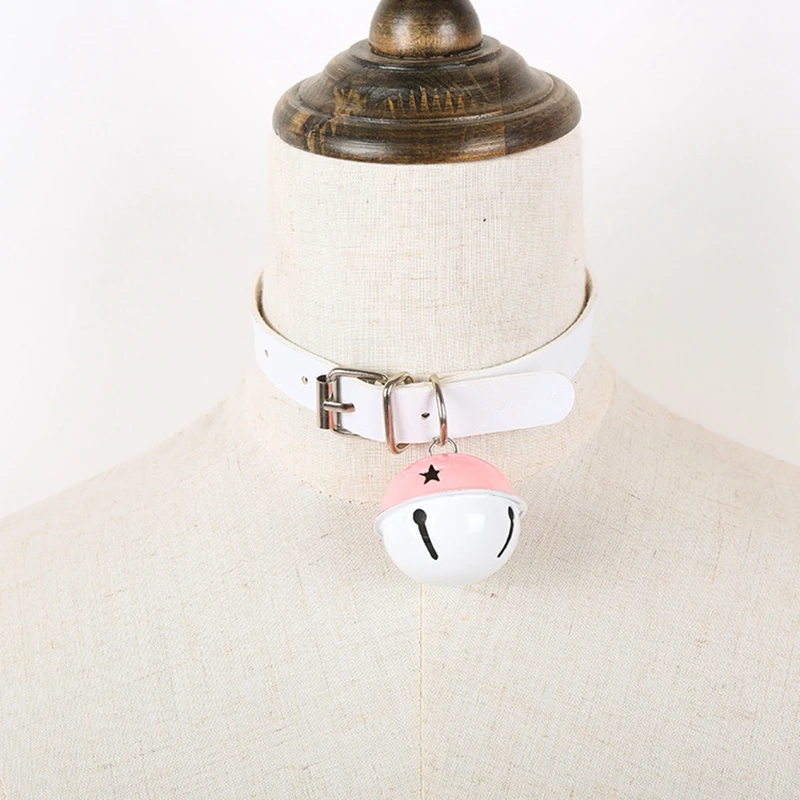 Женское кожаное колье-чокер черное готическое с колокольчиком для косплея |