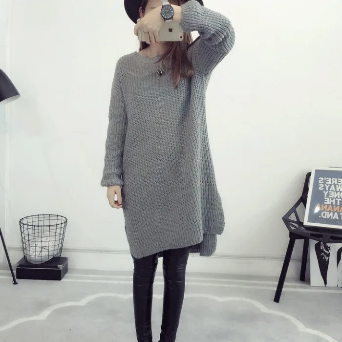 Шикарное зимнее повседневное плотное платье средней длины с разрезом и длинным