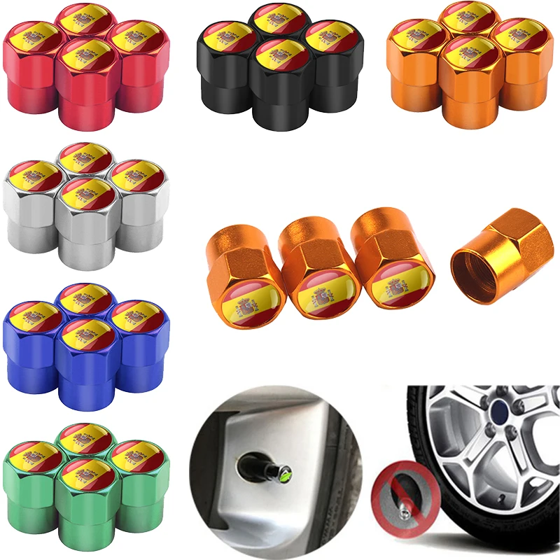 

Car Styling 4Pcs Metal Spain flag Emblem Auto Bicycle motorcycle Parts Wheel Tire Valve Caps