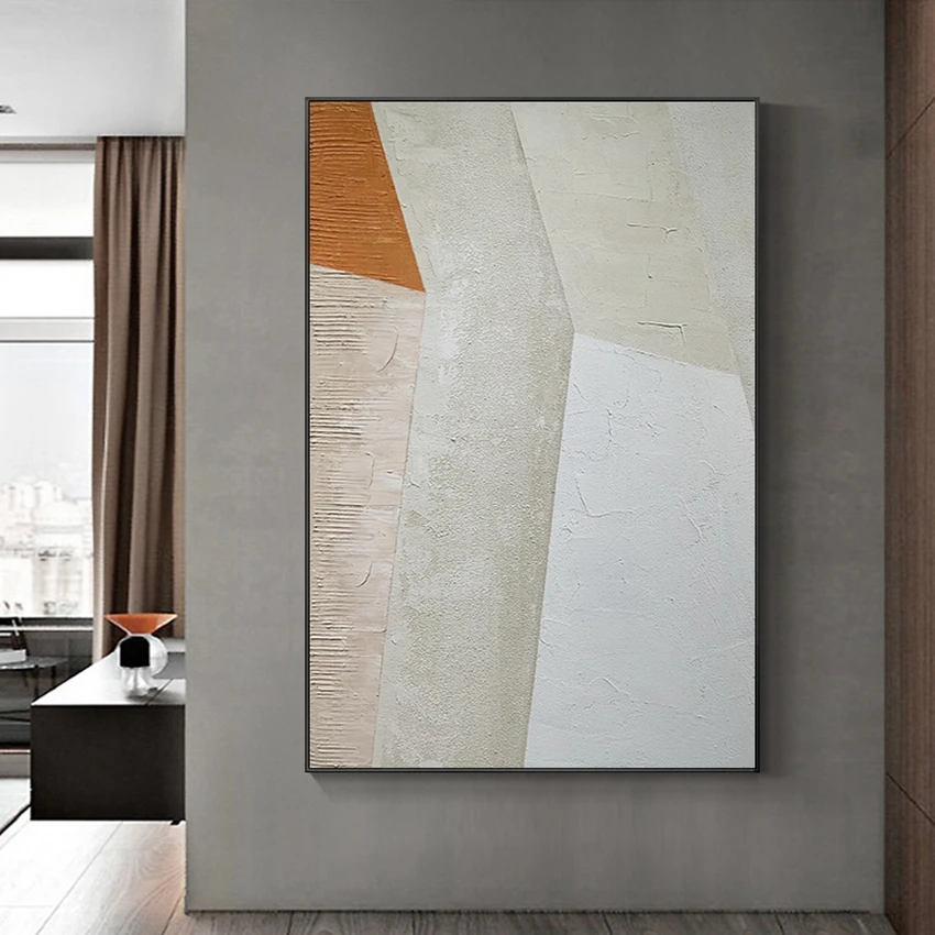

Light Color Geometric Abstract Painting With Orange Shapes Modern Handmade Large Lliving Room Wall Picture Unframed Canvas Art