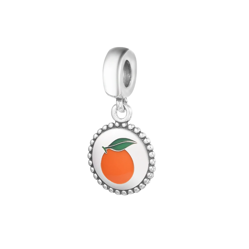 

Orange Motif Round Pendant Woman DIY Beads For Jewelry Making 925 Silver Original Fits European Bracelets Beaded Chain