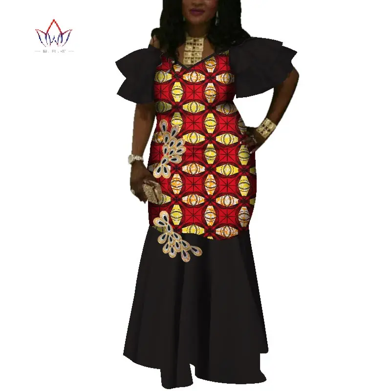 2020 African Dresses For Women Dashiki Women Bazin Riche Long Cotton Dress African Traditional Clothing Plus Size None WY3705