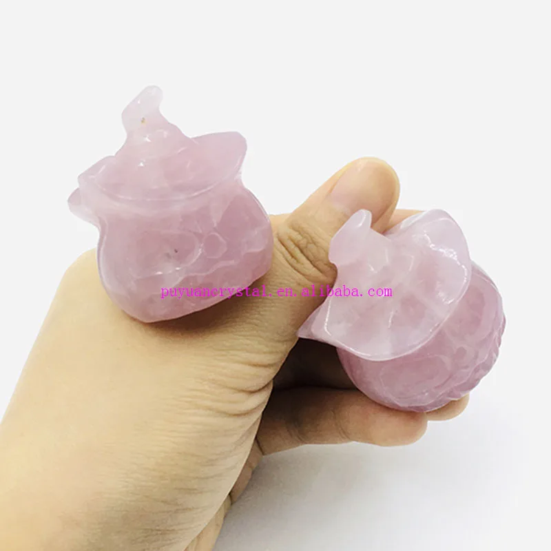 Натуральный розовый кварц резной кристалл фигурка ведьмы тыквы Исцеляющие