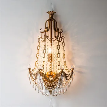 American Crystal Wall Lamps Sconce For Living Room Vintage Loft Metal Retro Antique Brass Nodric LED Wall Light Fixture