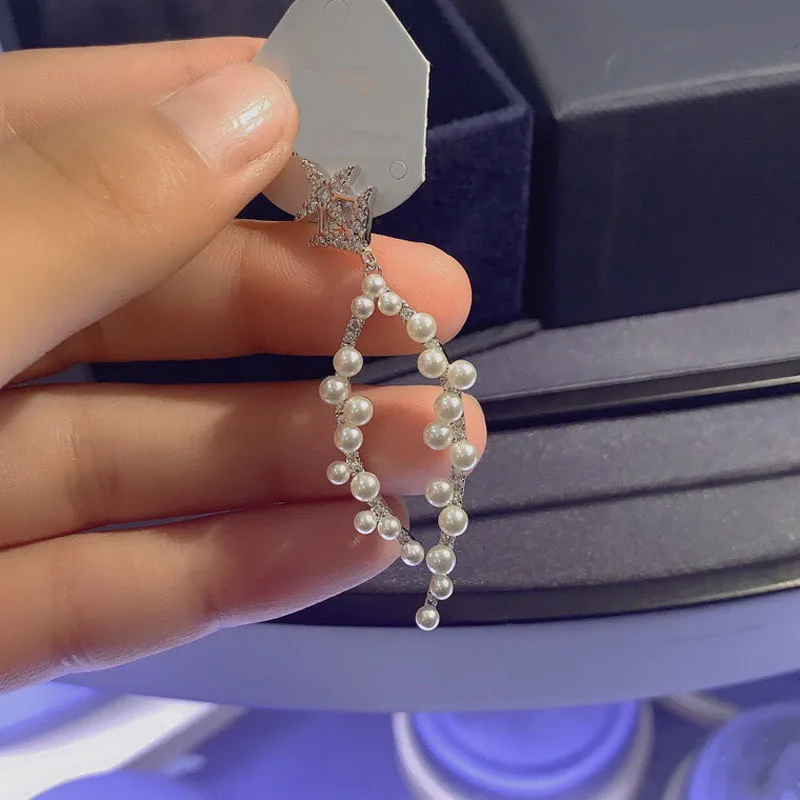 

Brand 1:11pc Fashion Earrings Silver Color Pear Shaped Pearls Earrings with High Quality Zircon Women Luxury Jewelry