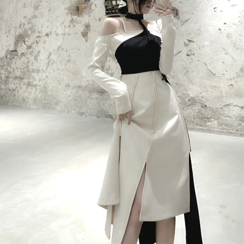 

Весеннее платье в стиле пэчворк, элегантное дизайнерское вечернее платье миди, женское корейское цельное платье в стиле Хай-стрит Харадзюк...