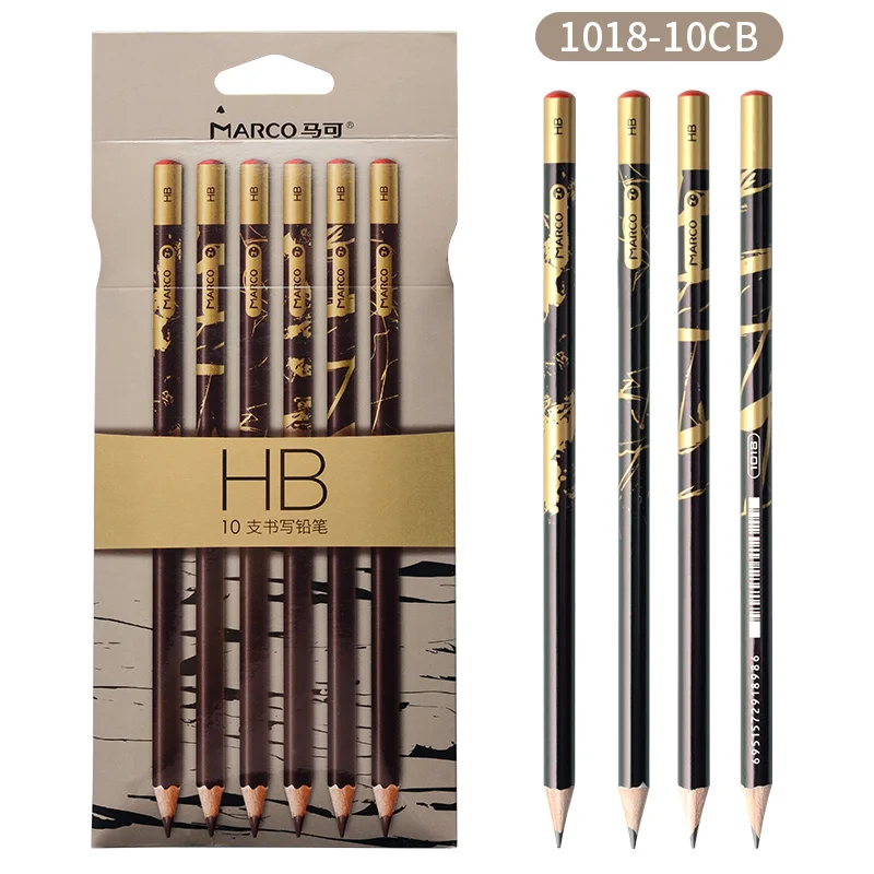 10pcs Black Golden Andstal Marco милые модные произведения искусства деревянный карандаш HB деревянный грифельные карандаши графитовый карандаш для рисования скетчей набор для студента офиса школы для детей - Цвет: 10pcs Black Golden