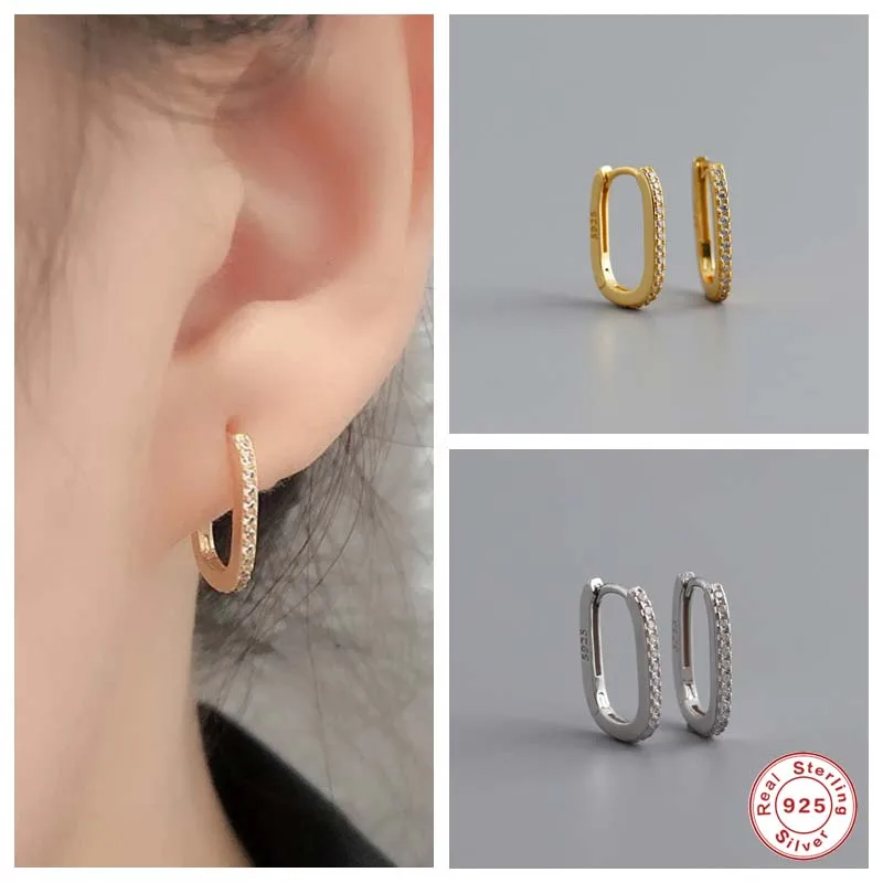 

Aide, блестящее циркониевое U Форма серьги в виде колец, 925 стерлингового серебра в европейском стиле для женщин в виде капель с кристаллами в ф...