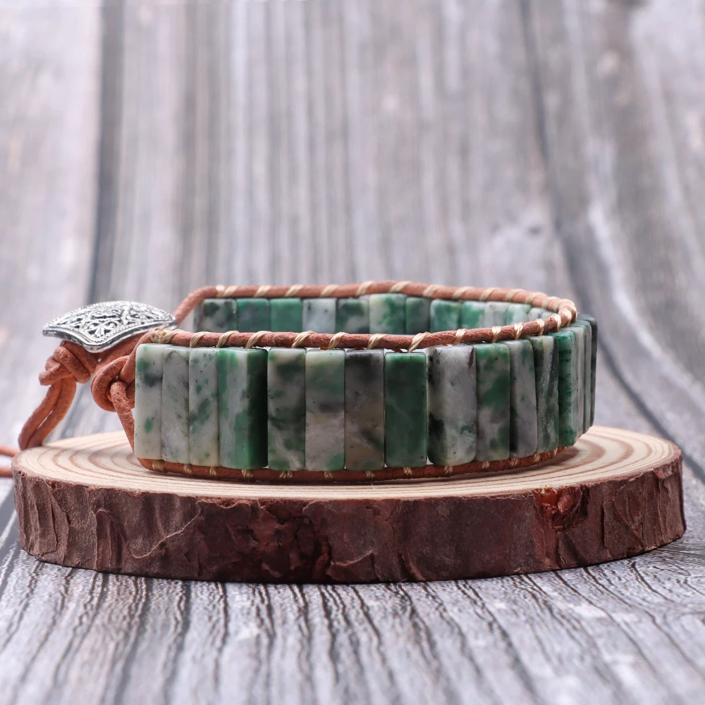 Браслет плетеный из натурального Императорского камня прямоугольная колонна 4