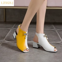 new fashion peep toe sandals women 2021 mixed colors woman shoes thick heels sandals female sweet casual sandalias plus size 43