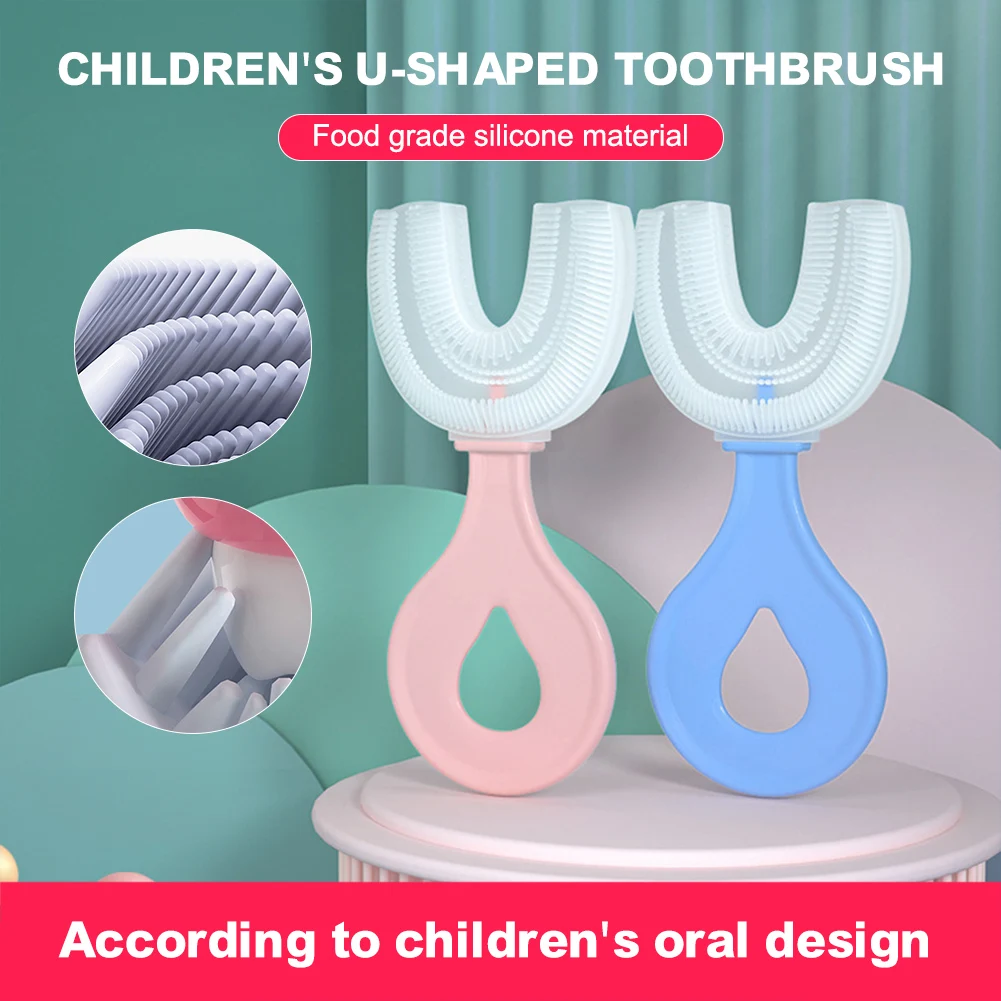 

U-образная зубная щетка для детей, детская зубная щетка U-образной формы, детская зубная щетка с ручкой, Силиконовая зубная щетка для ухода за...