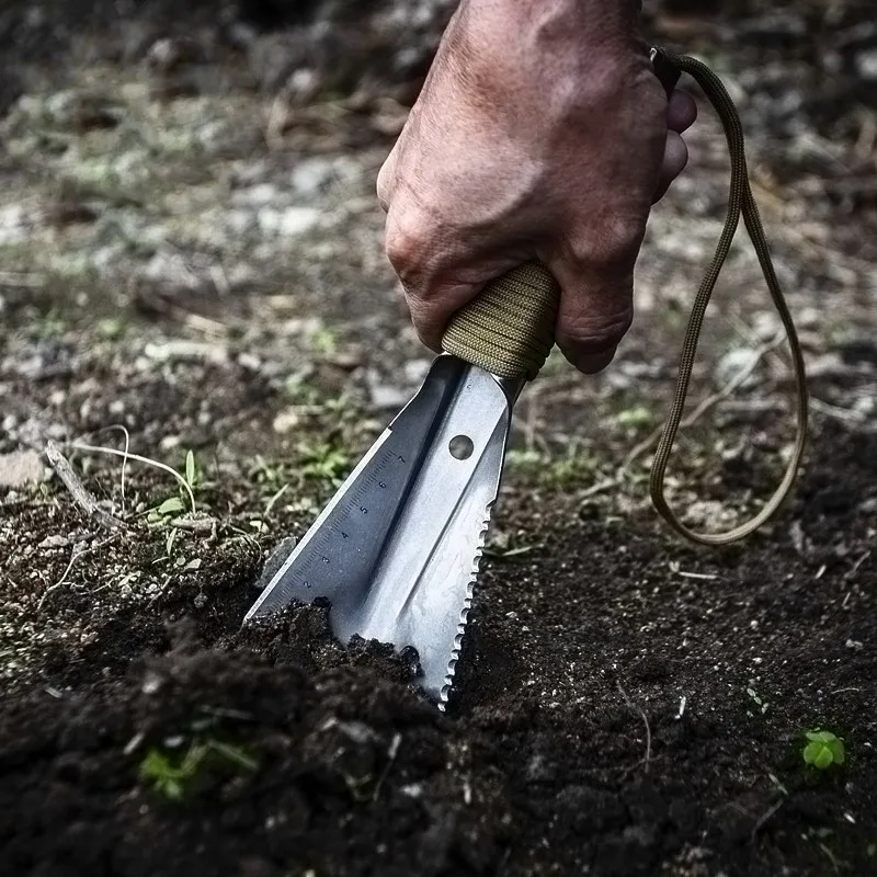 Pala de jardín de acero inoxidable, herramienta múltiple para deshierbe con llave hexagonal de diente de sierra, regla de excavación, cuchillo, lanza, bonsái de jardín