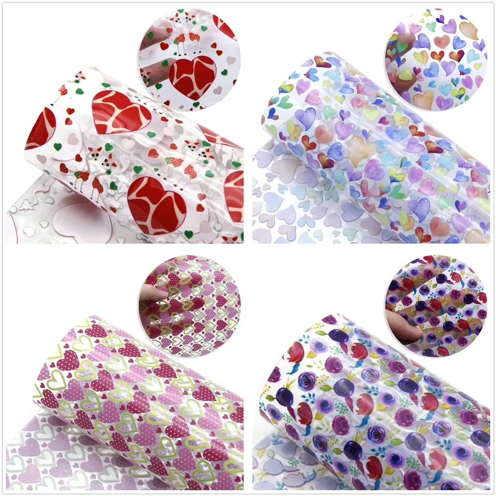 Прозрачная Синтетическая кожаная ткань с цветочным принтом в виде сердца, 20x33 см, для волос, бантов, сумок, искусственная кожа для творчества, 1Yc8283