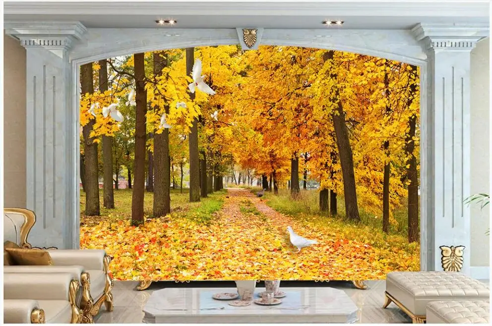 

Пользовательские фотообои 3d обои лес желтые кленовые листья везде фон для гостиной домашний декор обои для стен 3 d