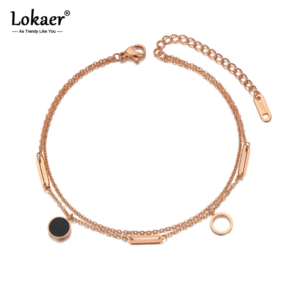 Lokaer розовый золотой цвет любовь двойной геометрический круг ножные браслеты для