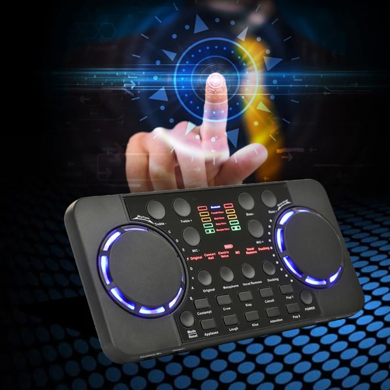 

Portable Live Sound Card Mixer Streaming Sound Voice Changer Podcast DJ Mixer Board for Karaoke Recording