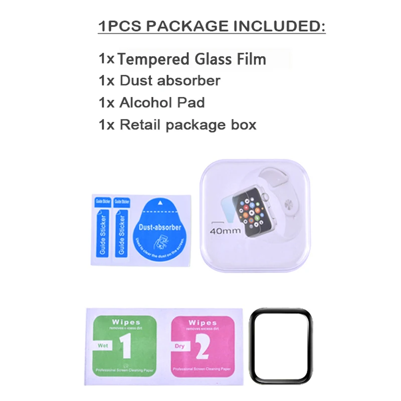1pcs in one box 3D закругленные края HD закаленное стекло для Apple Watch Series 3 2 1 38 мм 42 мм Защитная пленка для экрана для iWatch 4/5 40 мм 44 мм полный клей - Цвет: 1pcs in one box