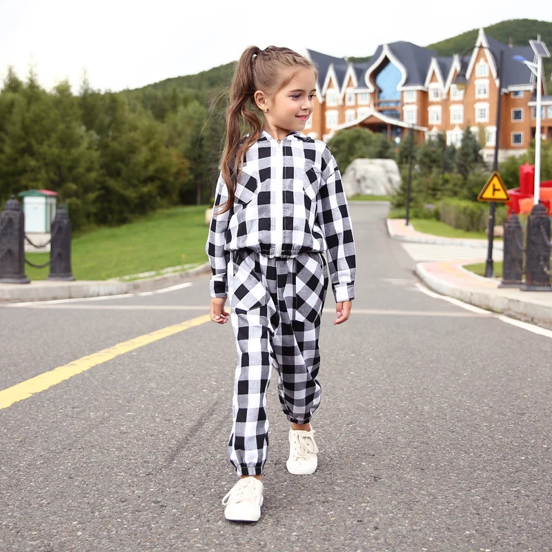 Повседневный клетчатый комплект для маленьких девочек свободная хлопковая