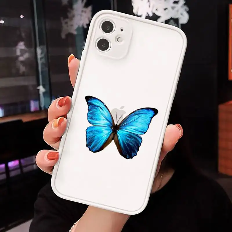 

Blue Butterfly Phone Case Matte For iPhone 12 Mini 11 Pro XR XS Max 7 8 Plus X Hard PC Back Cover