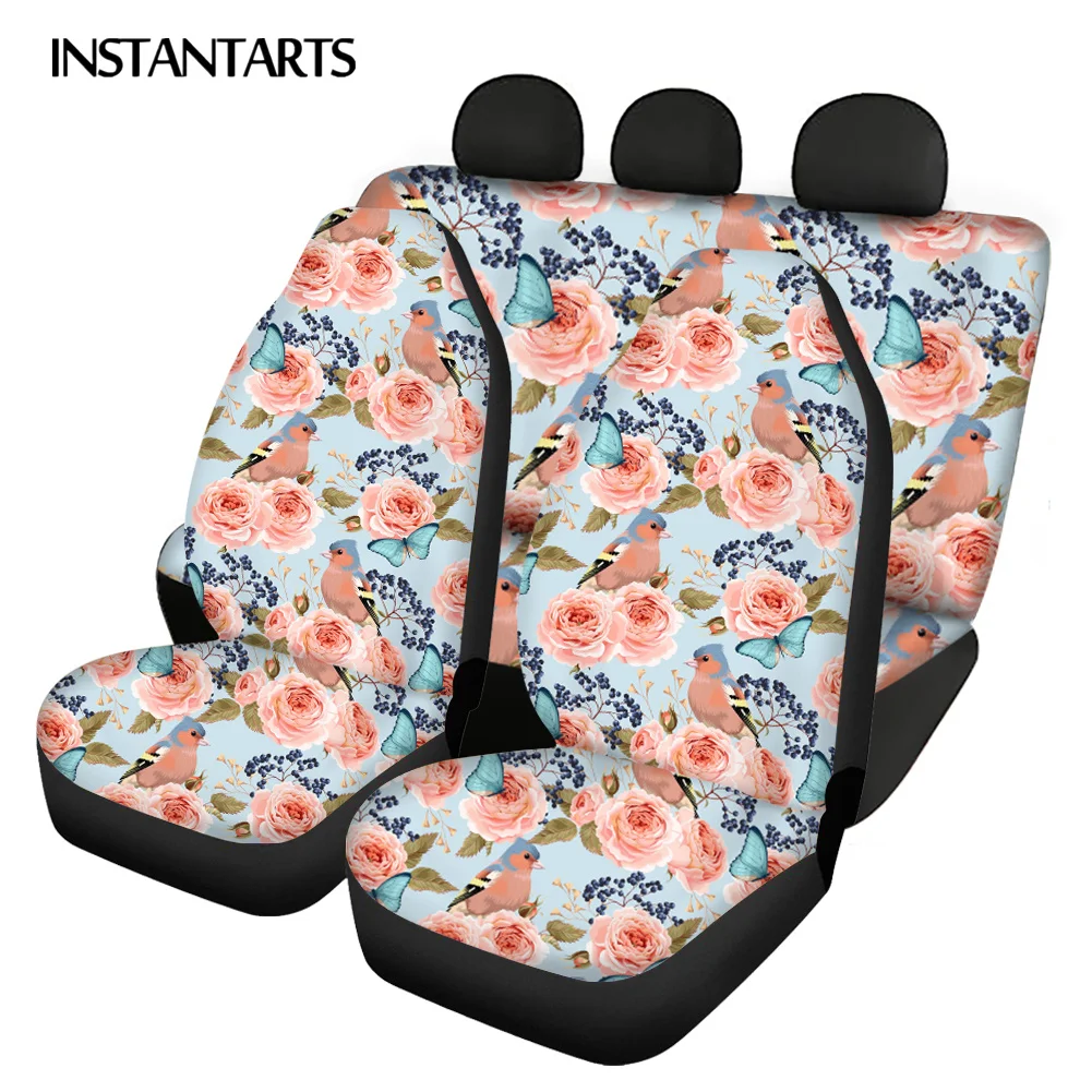 

INSTANTARTS Parrot with Flowers Design Washable Front and Back Car Seat Covers for Car Fashion Car Accessories Car Seat Cushions