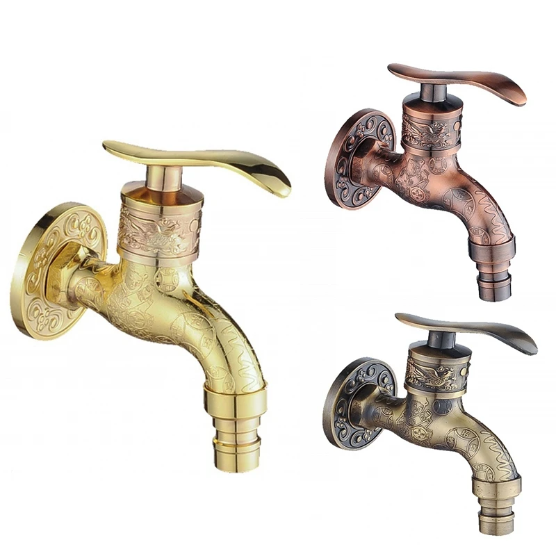 

Wall Mount Faucet Antique Dragon Carved Retro Tap Decorative Outdoor Garden Faucet Washing Machine Taps