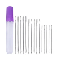 lmdz 15pcs 3 sizes handmade leather stitching sewing needle stainless steel needle with purple bottle for leather bag sewing