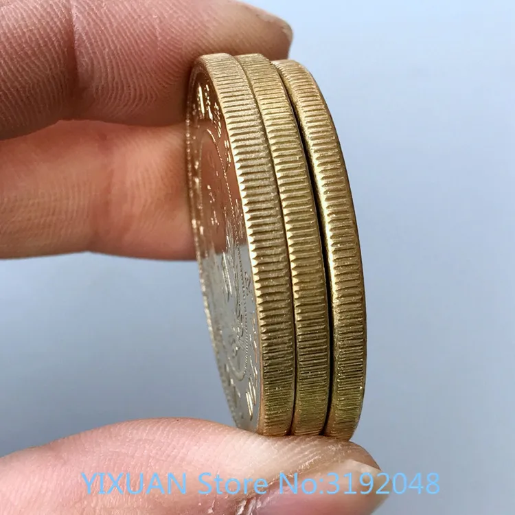 Antique coins gilded with gold and silver yuan big head circle Qing dragon ocean | Figurines & Miniatures