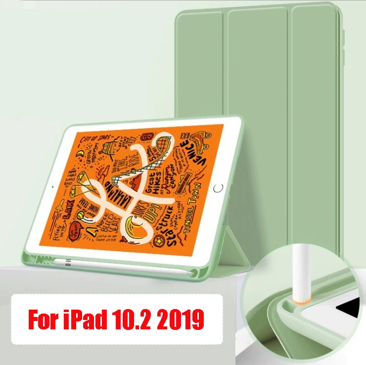 

Чехол с держателем-карандашом для iPad 10,2 дюймов 2019 A2197 чехол-подставка из искусственной кожи с функцией автоматического сна/пробуждения для ...
