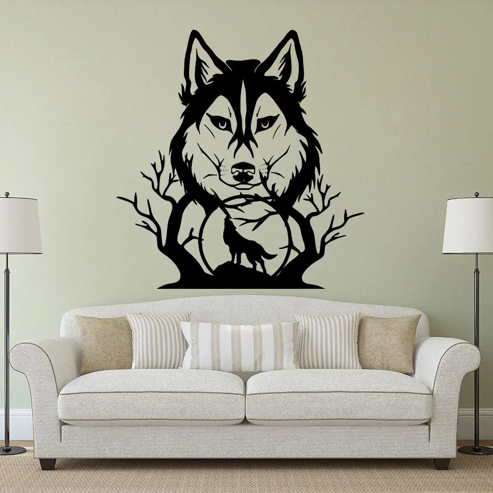 

Howling Wolf In Forest Silhouette Wall Art Animal Sticker Home Living Room Decoration Removable Vinyl Decals Kids Bedroom P836