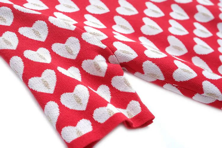 

Heart Print Knit Dress Women Red Summer Elegant Work Office Ladies Golden Knitted Dresses Party Basic Vestidoes Dresses SY218