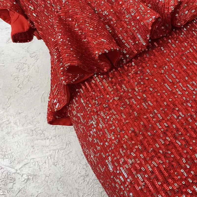 Unique Fashion Stretch Sequins sexy evening party lady Mermaid skirt popular Ruffle sleeve African dresses for women