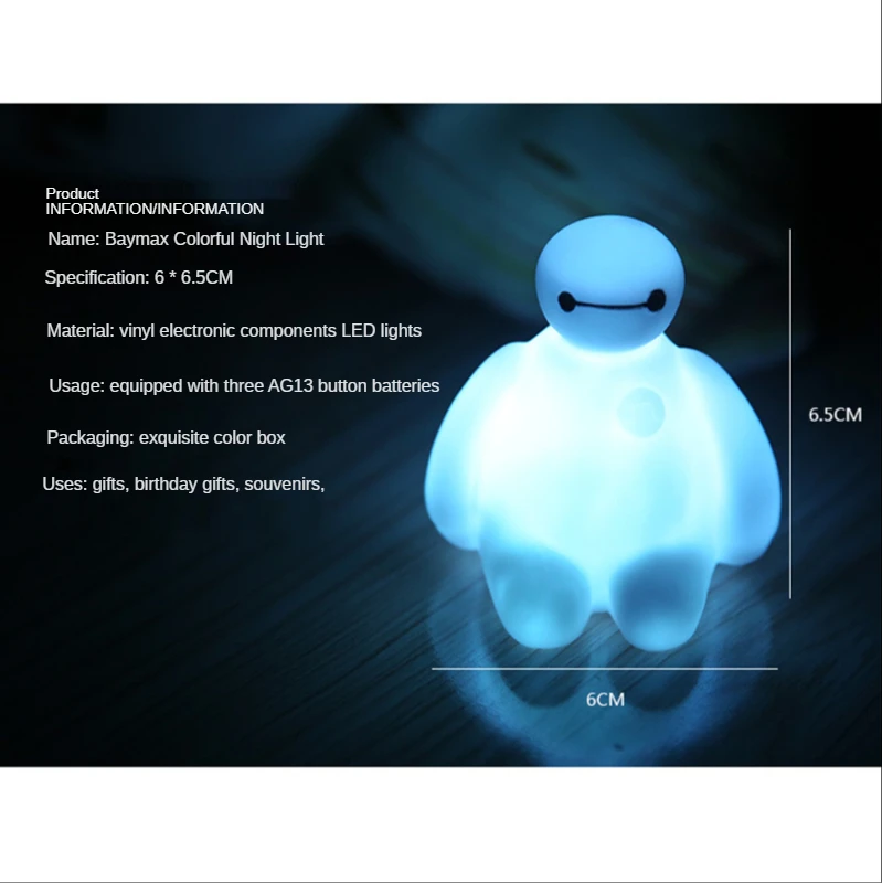СВЕТОДИОДНЫЙ Красочный ночной Светильник Disney Big Hero 6 Baymax лампа для вечерние в баре