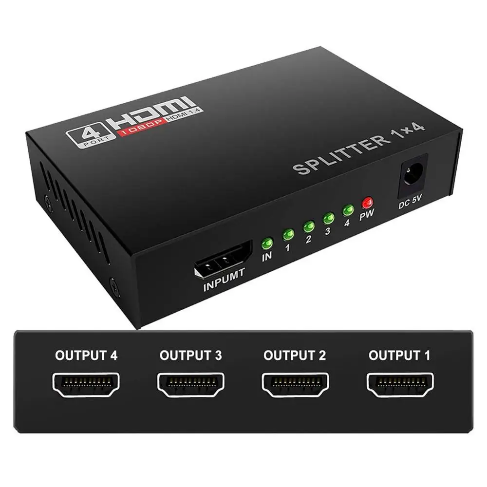 

3D 1080P HDMI-compatible Splitter HDCP 1 in 4 out Power Signal Amplifier 1x4 Audio Spliter Switch HD Converter Adapter