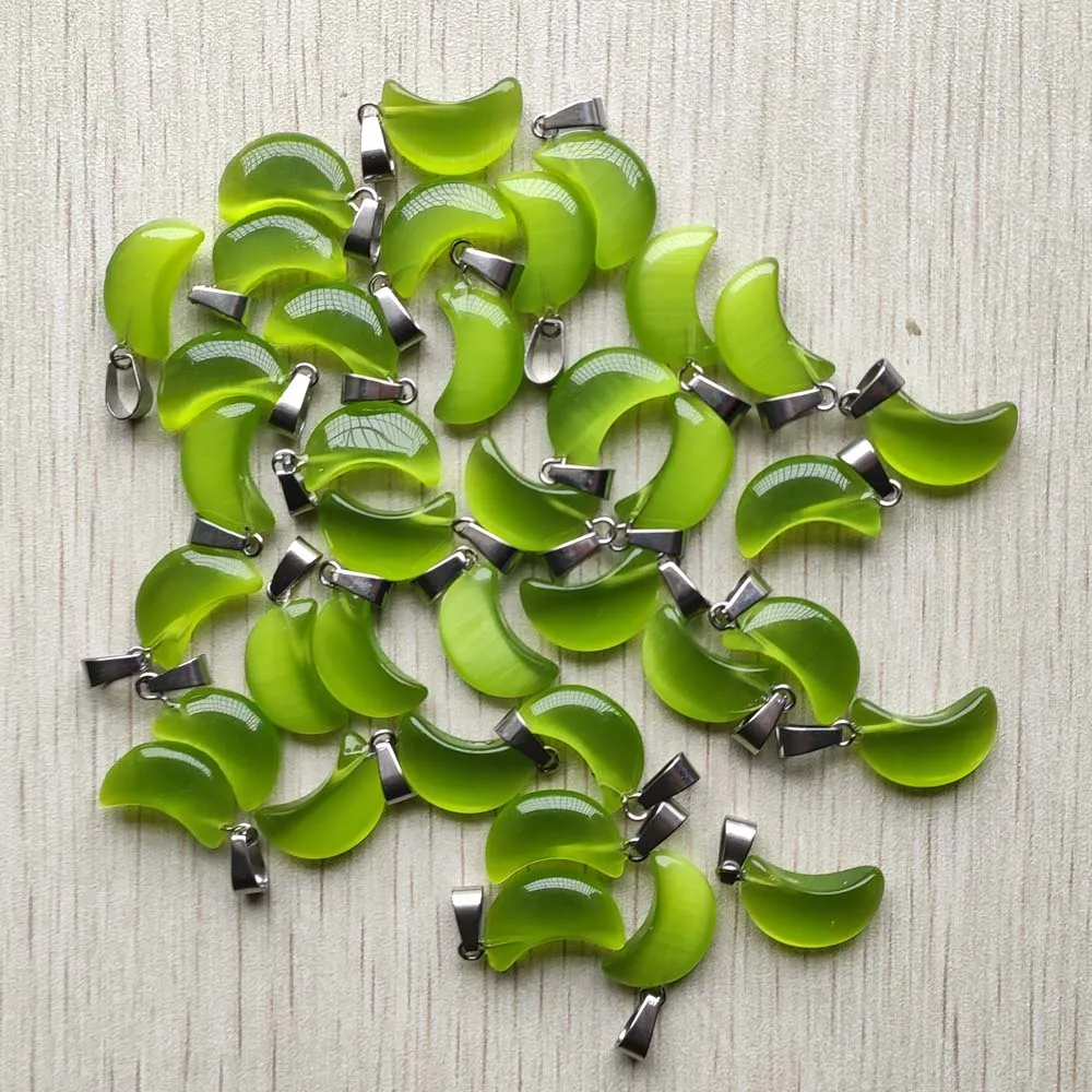 

Fashion synthetic cat's eye stone green moon shape pendants for diy jewelry accessories making free shipping wholesale 50pcs/lot