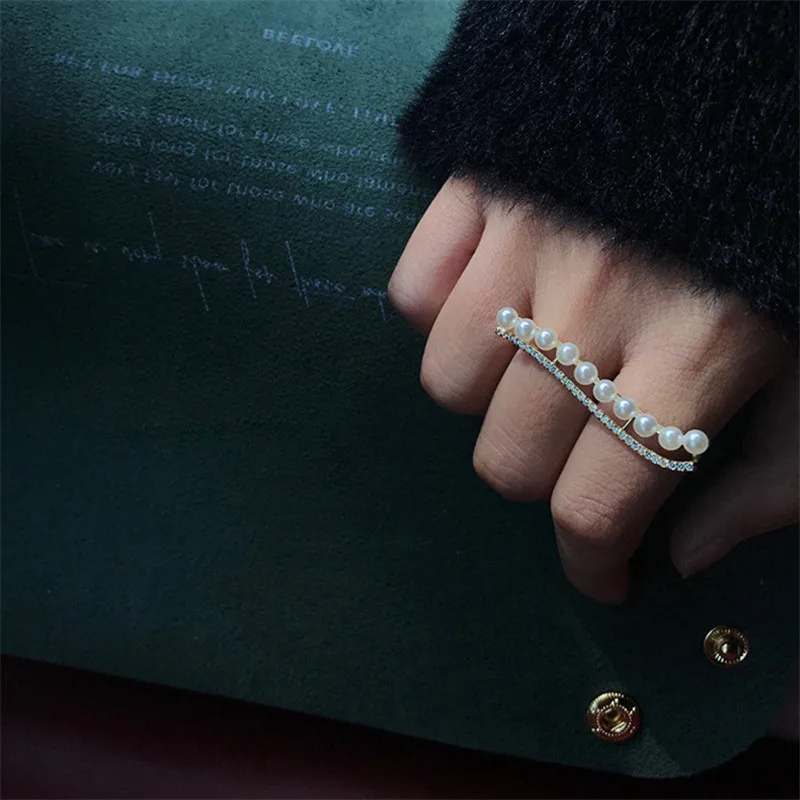 

YANGLIUJIA Luxury Fashion Pearl Double Refers To The Ring South Korea's Temperament Women Party Jewelry Gifts Accessories 2022