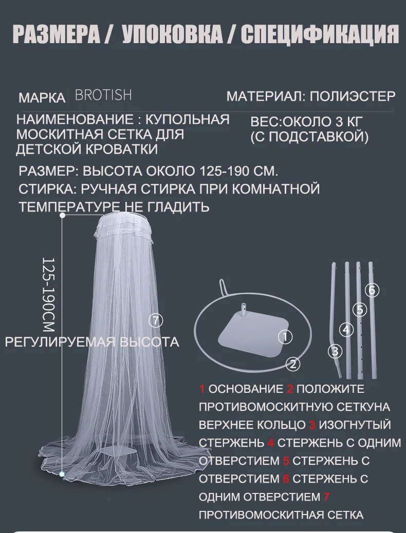 Москитная сетка для детской кроватки Универсальное покрытие с кронштейнами