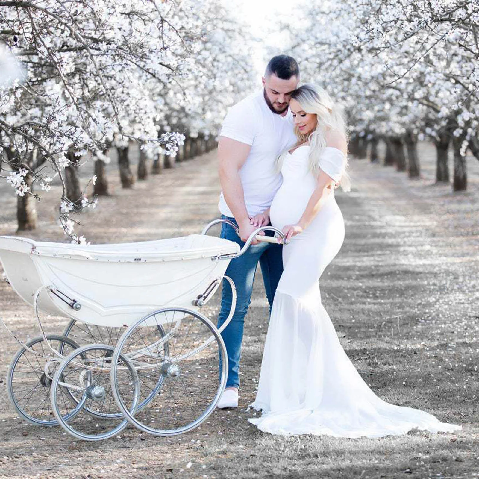 

Maternity Short Sleeve Dresses Women Pregnants Chiffon Splicing Photography Props Trapless Women's Long Dress For Pregnant