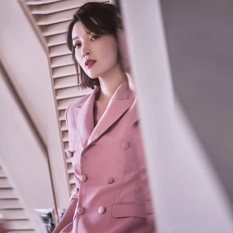 

Женские Брючные костюмы для офиса, Официальный розовый блейзер и брюки для работы, комплект из двух предметов, Женский блейзер, пиджак, кост...