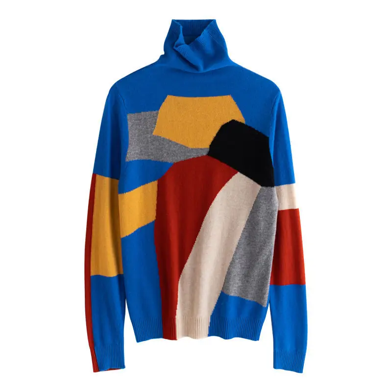 

New Fashion Sweater And Turtleneck Women's Spring And Autumn Patchwork Knit Tops