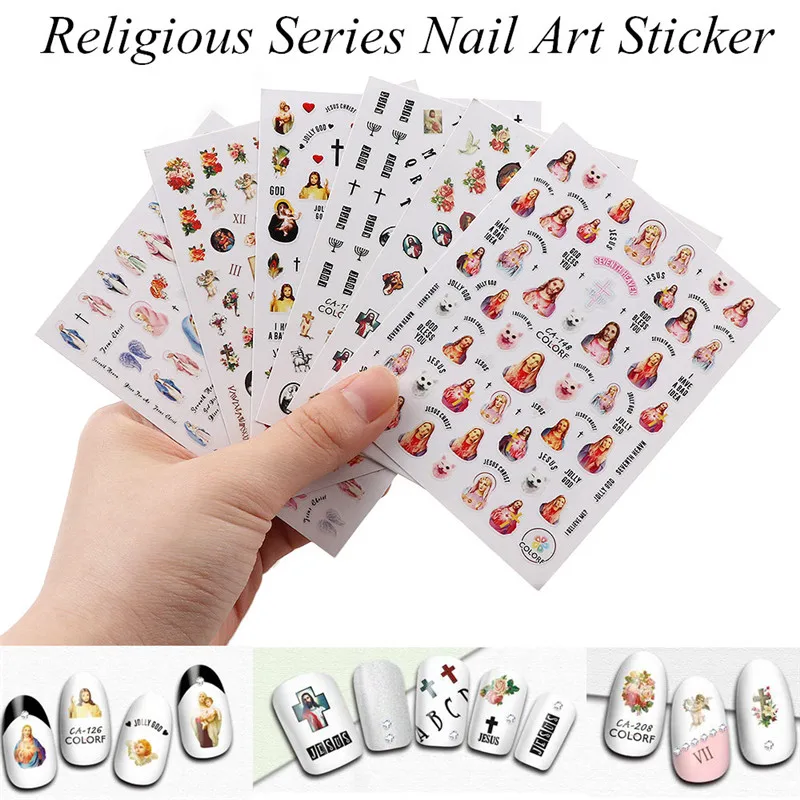 

3D 1sheet DIY Nail Nail Decoration Christ Self-Adhesive Jesus Angel Baby Vintage Flowers Religious Series Nail Art Sticker
