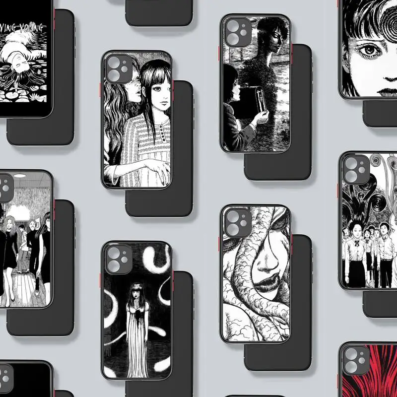 

Junji Ito Manga Terrifying Phone Case Black Color Matte Transparent For iPhone 13 12 11 Mini Pro X XR XS Max 7 8 Plus Cover