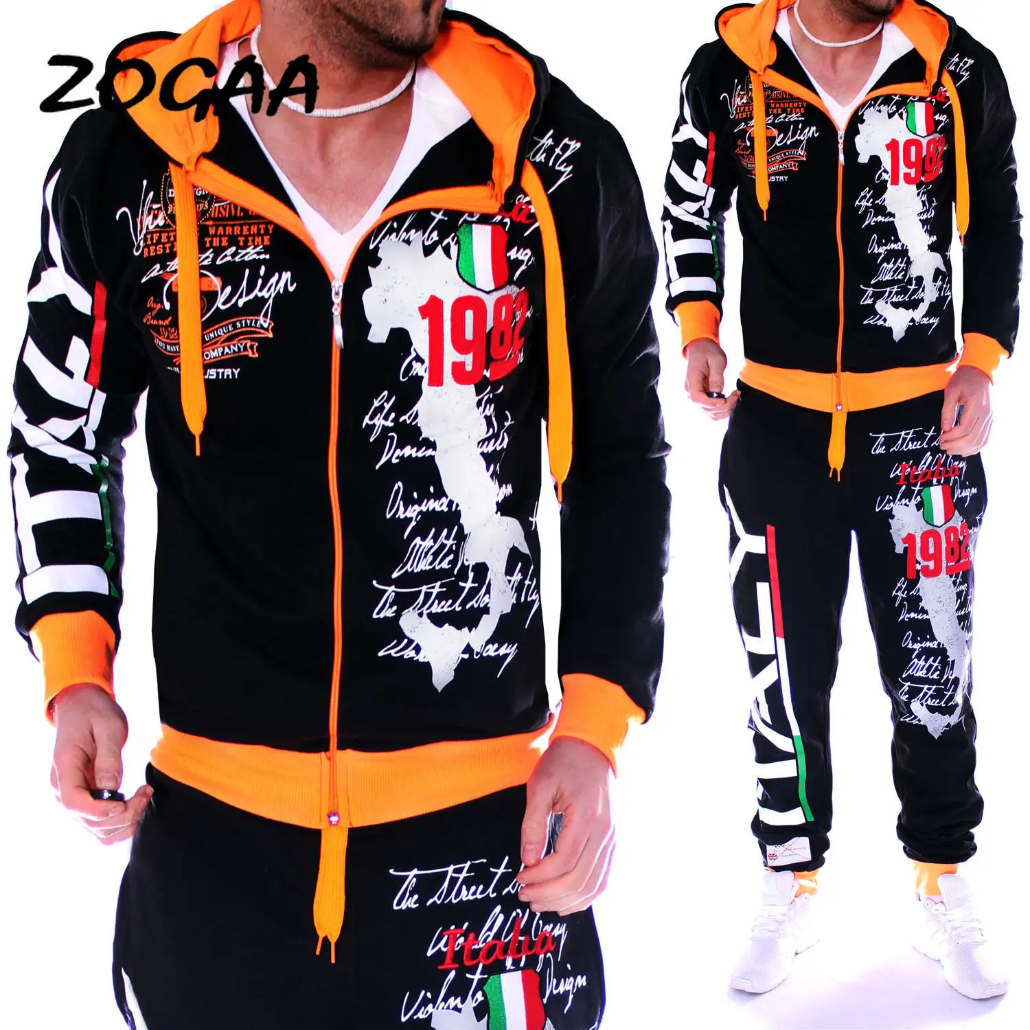 

Мужской спортивный костюм ZOGAA, комплект из 2-х предметов, кофта с капюшоном и штаны для бега, повседневная спортивная одежда в стиле пэчворк на весну и осень