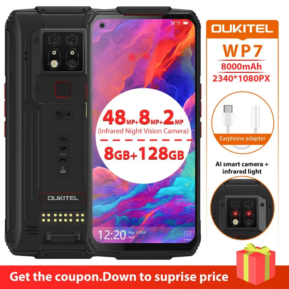 Смартфон OUKITEL WP7 защищенный 8 + 128 ГБ тройная камера 48 МП 8000 мАч|Смартфоны| |