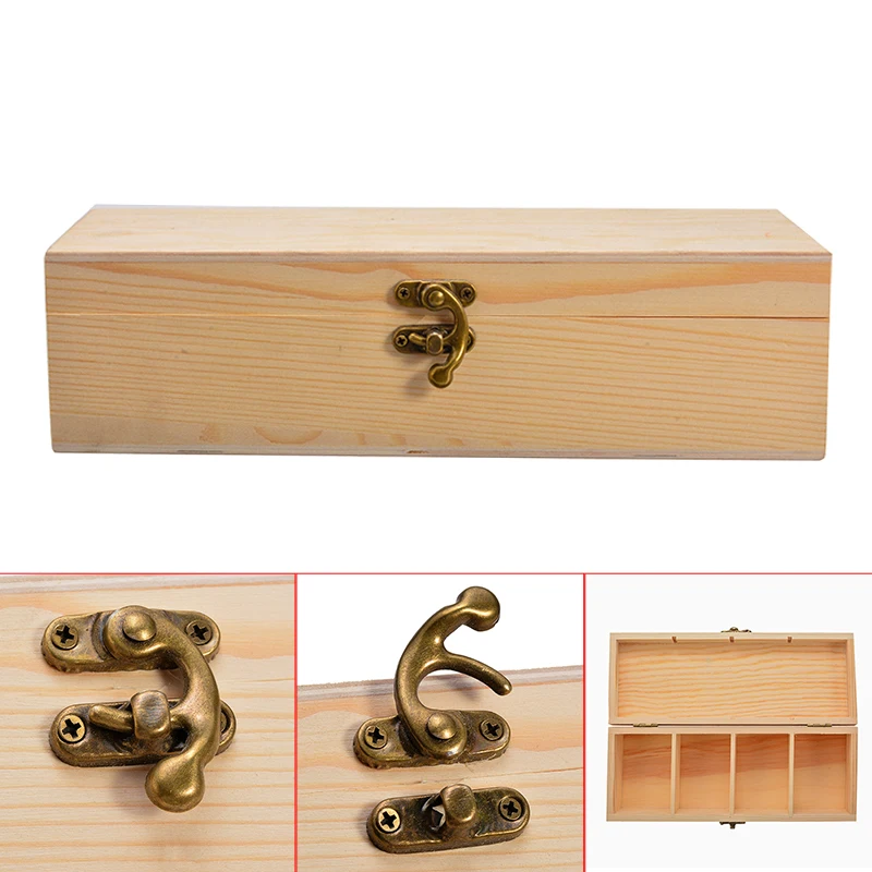 Простой 4 отсека деревянный ящик для хранения чая ювелирных изделий часы
