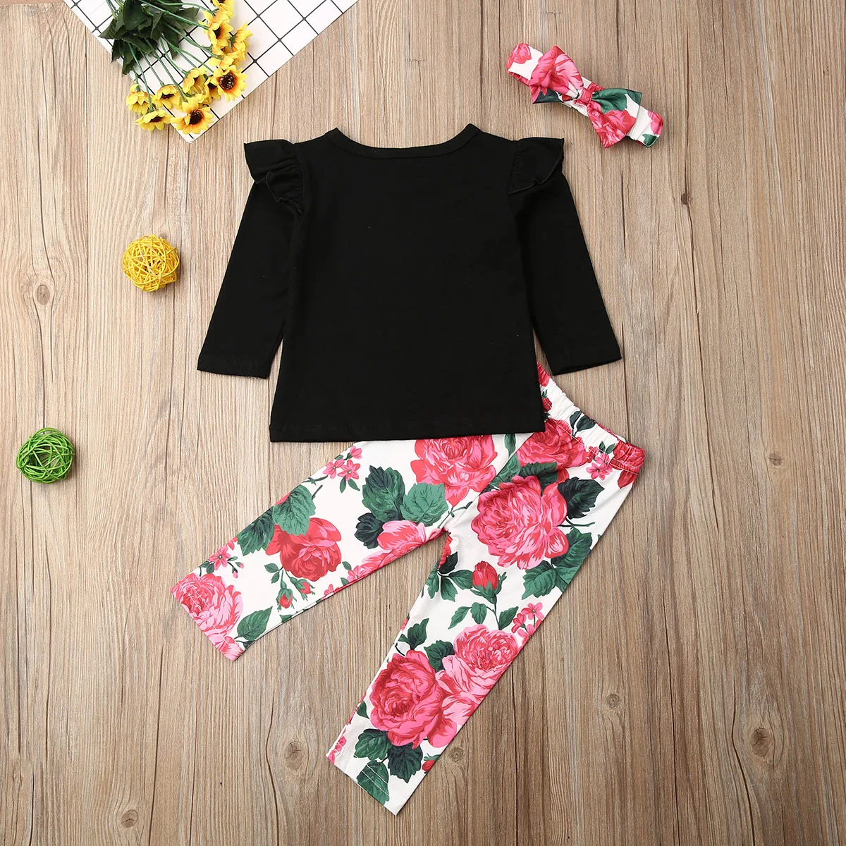 

Baby Spring Autumn Clothing 3Pcs Daddy Letter Outfit Clothes Newborn Baby Girl Long Sleeve Tops Shirt Floral Pants Headband