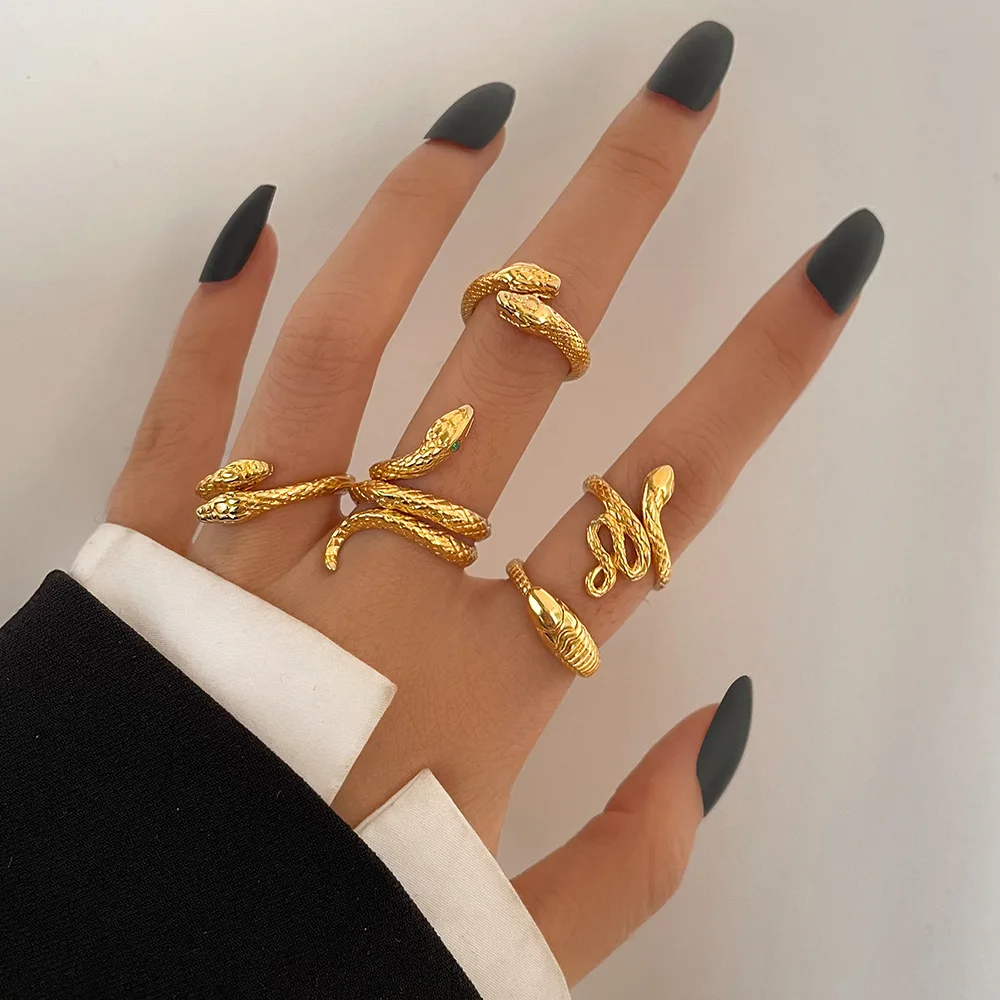 

Vintage Snake Fidget Chunky Set Of Rings Punk Adjustable Couple Moon Hollow Ring For Women Man Jewelry Gift New Trend